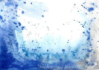 Blue abstract splattered watercolor frame
