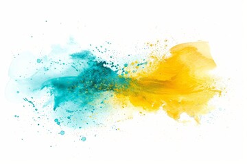 Aqua and yellow watercolor ink splash, Paint Splatter powder festival explosion burst isolated white background