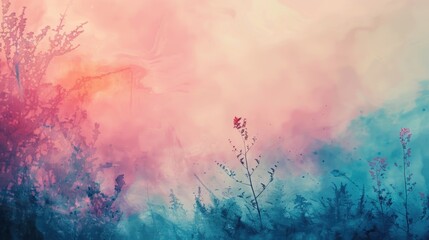 Obraz premium A serene landscape featuring a bright pink and blue sky with trees in the foreground, perfect for use in nature-inspired designs or as a calming background