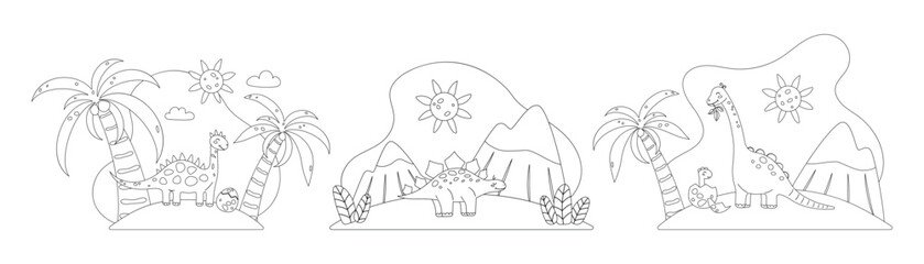 Dinosaur Coloring book Set. Coloring Pages for Kids Line art, contour graphics. Vector illustration. © plaksik13