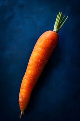 A single orange carrot on a blue background
