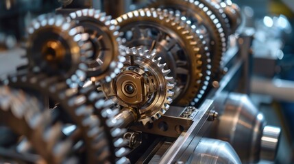 Close-up of Interlocking Gears in a Machine