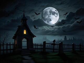 Fototapeta premium halloween background with cemetery and moon