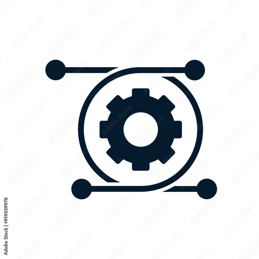 Poster concept of electronic mechanism, automatic control, digital technological processor. vector linear i