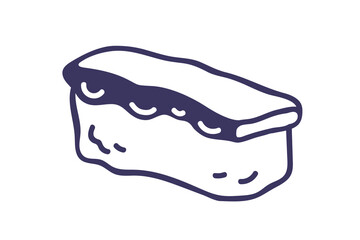 Octopus nigiri, Japan sushi. Rice topped with seafood slice. Traditional Japanese cuisine. Asian eating, snack, susi. Outlined contoured vector illustration isolated on white background