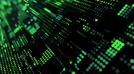 Abstract Green and Blue Lights on Black Background Digital Art Technology and Data Visualization