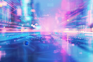 Obraz premium Science and Technology Forum Visual, blue gradient backdrop, captivating light effects, innovative line designs, cosmic inspiration, urban graphic elements, enchanting illumination