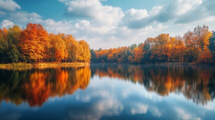 Autumnal Forest Reflecting on a Calm Lake