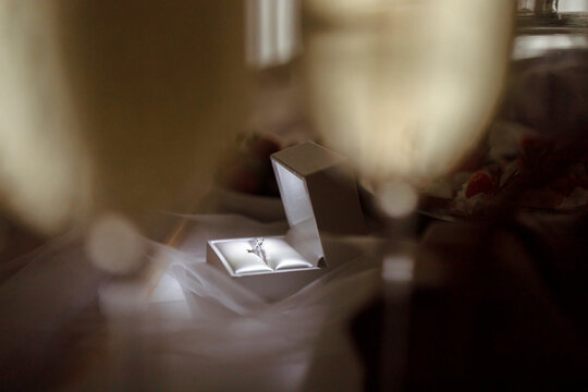 Engagement ring in jewelry box