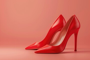 A pair of red high heels on a pink background