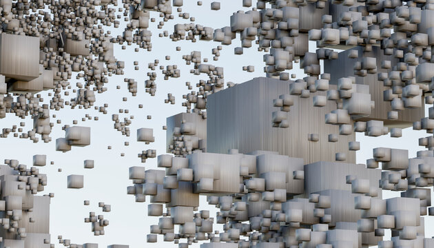 3D rendering of abstract gray cubes against background