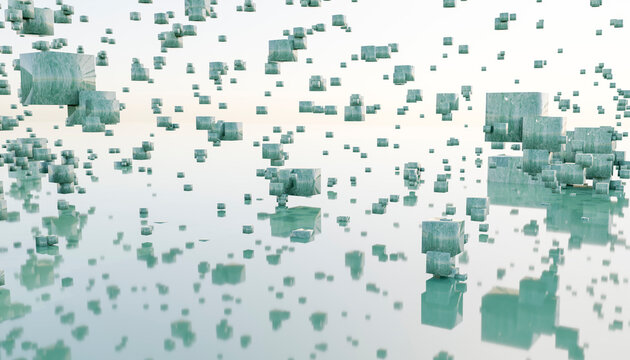 3D rendering of turquoise color cubes against background