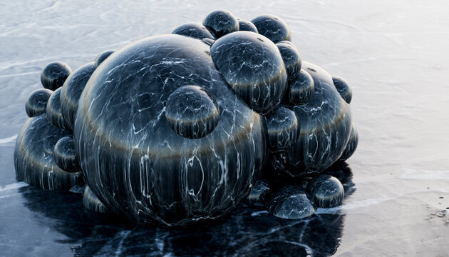 3D rendering of abstract bubbles and water molecules