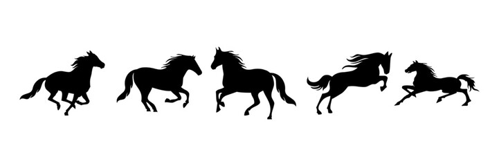 A collection of running horse silhouettes.