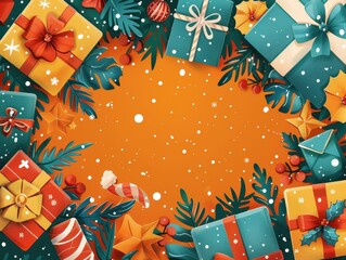 Vibrant Christmas Gifts Illustration for Happy Holidays with Editable Space for Text.