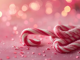 Festive Holiday Illustration of Bright Candy Canes with Editable Space for Text, Merry Christmas Design