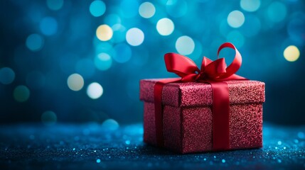 Fototapeta premium A red gift box with a red ribbon tied around it