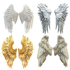 wings and feathers isolated on transparent background. angel wings