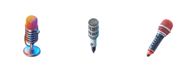 3D vector icon of Isometric Microphone on a white background, with no shadows or gradients and a flat design, 2D illustration in the style of simple shapes and colorful vector graphics.