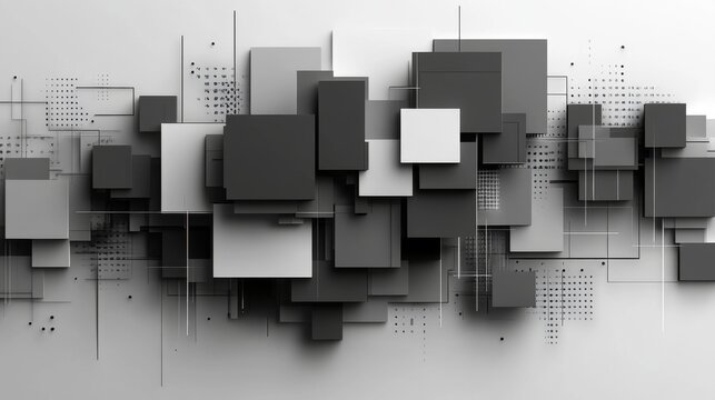 Fototapeta Abstract 3D geometric background with grey and black squares and lines.