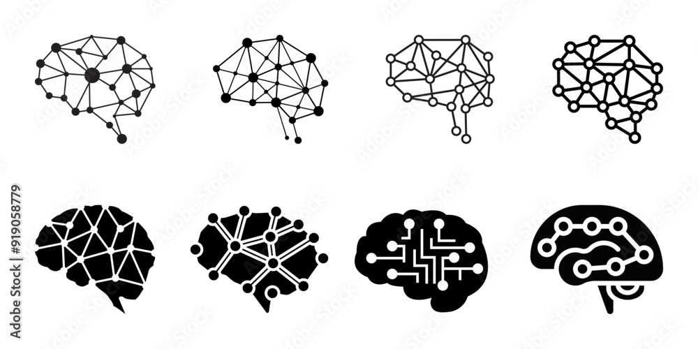 Wall mural neural network editable stroke and solid web icon set. neural network icon vector illustration.
