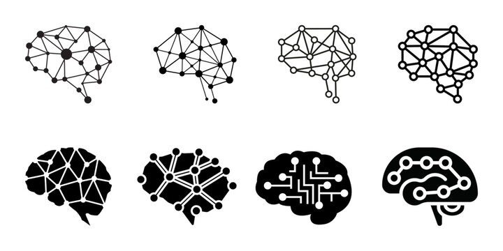Neural Network editable stroke and solid web icon set. Neural Network icon vector illustration. 