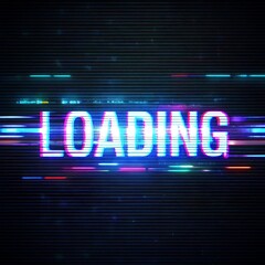 3D rendering loading text with screen effects of technological glitches