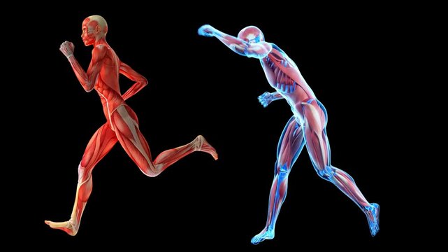 Muscles run, Human body muscle map of running adult male, muscles of a boxer