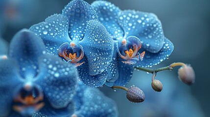 A close-up of a blue orchid, intricate petal patterns, soft focus background, mystical and enchanting, anime style, hd quality, natural look. --ar 16:9 --v 6.0