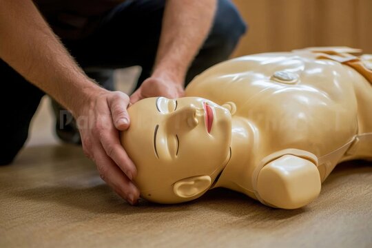 CPR training with resuscitation dummy for emergency preparedness