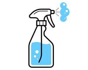 Clean icon of fluid spray in cleaning bottle aerosol. Sign tool for water gas nozzle, disinfection, hygiene spatter.