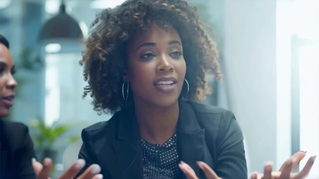 Confident female leader discussing growth strategies with her team, driving successful business expansion.
