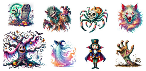 Fototapeta premium Watercolor Halloween set isolated on transparent background