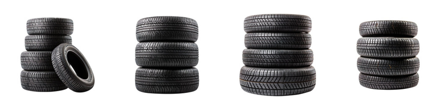 stack of tires collection isolated on transparent background