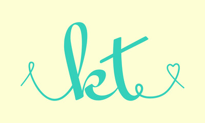 KT initial wedding monogram calligraphy vector illustration. Hand drawn lettering k and t love logo design for valentines day poster, greeting card