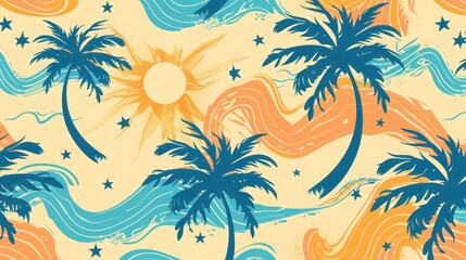 Palm trees along the coast with ocean waves, great for travel or beach theme