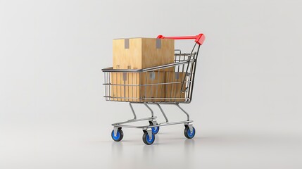 Mini shopping cart on laptop keyboard depicting online shopping and e-commerce concept