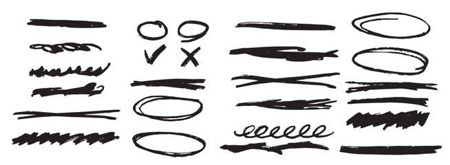 hand draw marker pen strokes brush set scribble lines brush strokes vector illustration