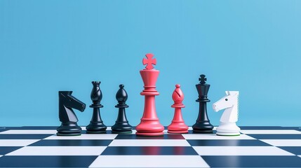 Business strategy, chessboard and pieces, flat design illustration