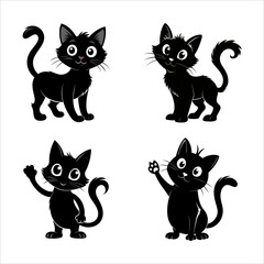 Set of Curious Cat Silhouettes on White Background: A Collection of Elegant and Playful Cat Silhouettes for Versatile Design Use