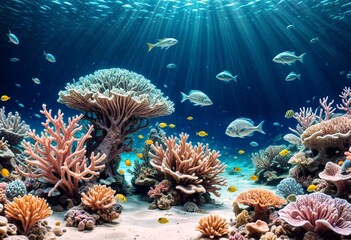 Underwater world of the sea with marine fish and coral reefs, underwater, sea, coral, fish, reef, water, ocean