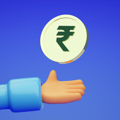 Coin, hand of money. 3d template design.