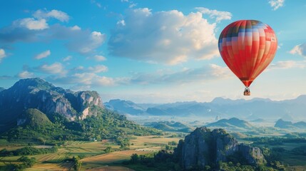 Naklejka premium Soaring at Sunset: A Hot Air Balloon Adventure