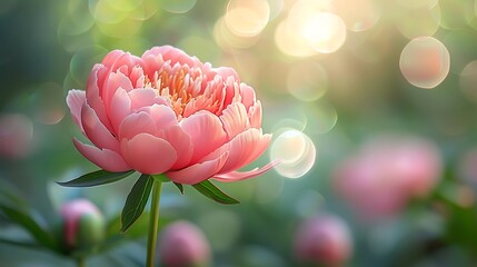 A single peony in full bloom, vibrant pink petals, close-up view, soft green background with bokeh effect, delicate and intricate details, anime style, hd quality, natural look. --ar 16:9 --v 6.0