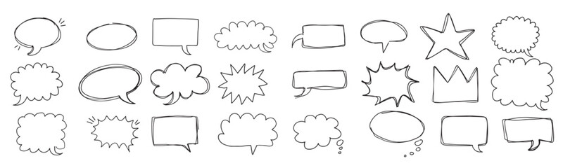 speaking hand drawn doodle bubbles set talk clouds sketch frames speech thought balloon shapes