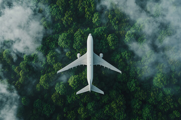 Plane in the middle of a forest in Oregon near Portland. Aerial view of Airplane home in the woods in Oregon, West coast, USA