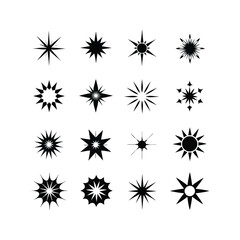 Christmas theme black starburst icons collection.