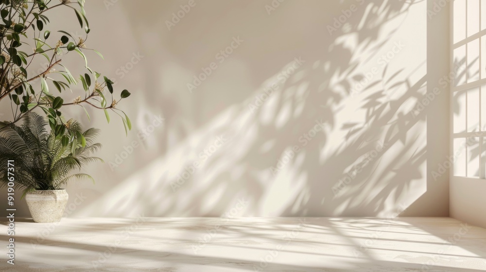 Poster a large window with a plant in a pot in front of it