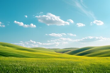 Obraz premium Lush Green Hills Under a Bright Blue Sky