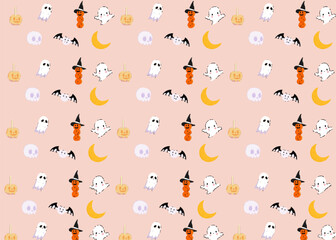 Halloween seamless pattern cute digital print decor wall art with Boo, Crayon, Bat